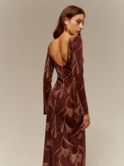 Backless Printed Velvet Slim Dress