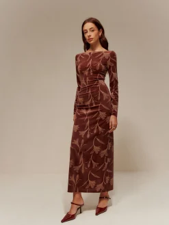Backless Printed Velvet Slim Dress