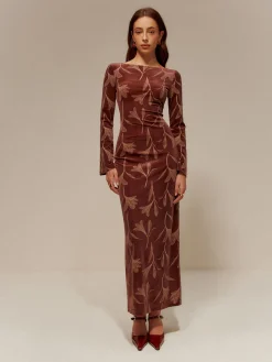 Backless Printed Velvet Slim Dress