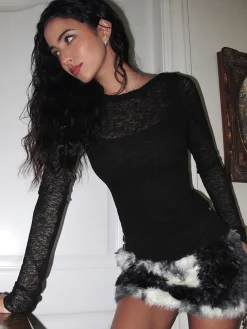 Backless Sheer Skinny T-Shirt
