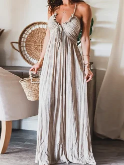 Backless U-Neck Halter Strap Long Dress