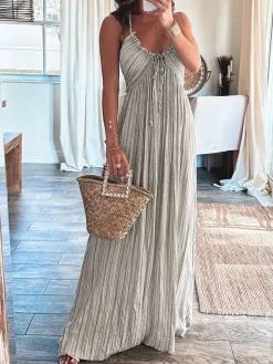 Backless U-Neck Halter Strap Long Dress