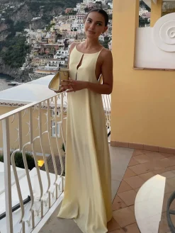 Backless Vacation Satin Long Dress