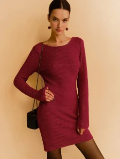 Backless Waffle Bow Knit Short Dress