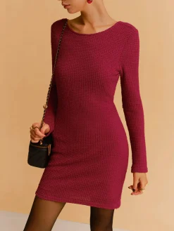Backless Waffle Bow Knit Short Dress