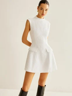 Backless Zipper Tweed Short Dress