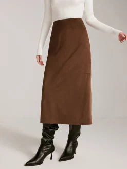 Back-Split Suede Zipper Skirt