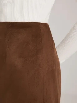 Back-Split Suede Zipper Skirt
