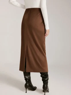 Back-Split Suede Zipper Skirt