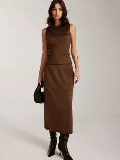 Back-Split Suede Zipper Skirt