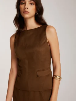 Back-Zipper Suede Tank Blouse
