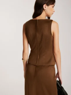 Back-Zipper Suede Tank Blouse