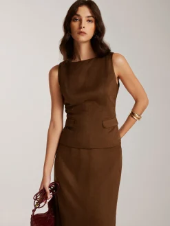 Back-Zipper Suede Tank Blouse