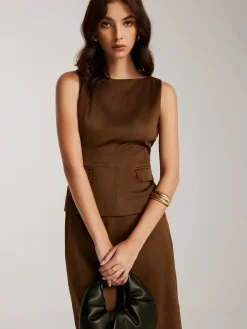 Back-Zipper Suede Tank Blouse