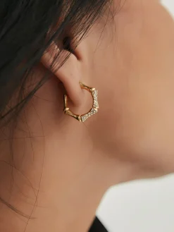 Bamboo Rhinestone Hoop Earrings