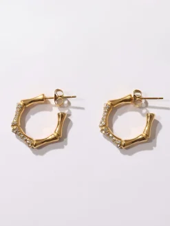 Bamboo Rhinestone Hoop Earrings