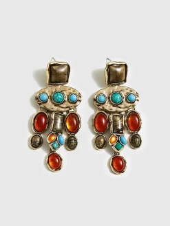 Baroque Colorful Gemstones Pendant Earrings