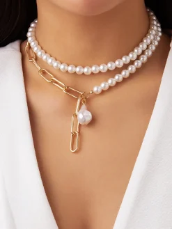 Baroque Pearl Beaded Chain Necklace