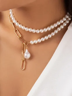 Baroque Pearl Beaded Chain Necklace