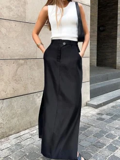 Basic Buttoned Maxi Skirt