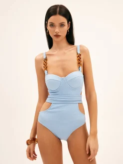 Beaded Cutout Underwire One Piece Swimsuit