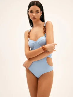 Beaded Cutout Underwire One Piece Swimsuit