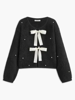 Beaded Decor Bow Knit Top