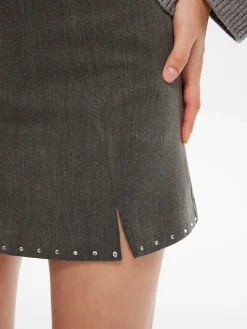 Beaded Trim Side-Zipper Mini Skirt