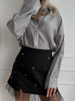 Beaded Tulle Trim A Line Skirt