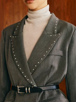 Beaded-Decor Blazer Without Belt