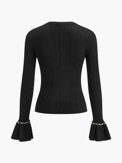 Beaded-Decor Ruffle Knit Top