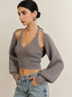 Bee Sleeve Halter Sweater Co-ords