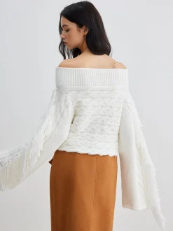 Beheme Off-Shoulder Tassel Sweater