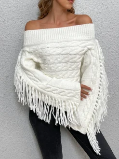 Beheme Off-Shoulder Tassel Sweater