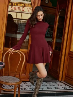 Bell Sleeve Pleated Sweater Short Dress