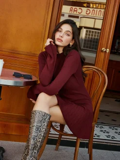 Bell Sleeve Pleated Sweater Short Dress