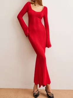 Bell Sleeve Slim Sweater Long Dress