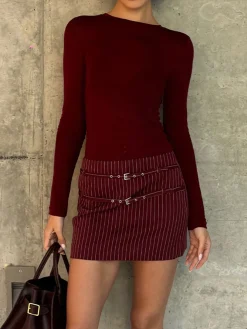 Belt-Decor Pinstripe Skirt