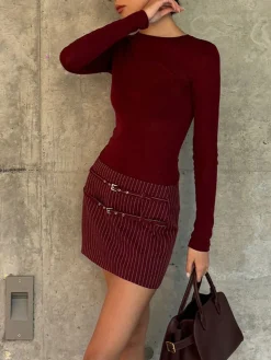 Belt-Decor Pinstripe Skirt
