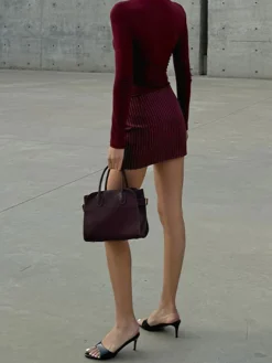 Belt-Decor Pinstripe Skirt