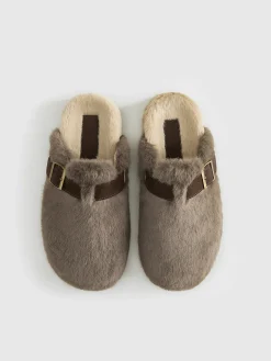 Belt-Design Furry Mule Slippers