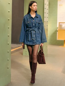 Belted Cargo Denim Polo Jacket
