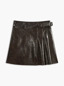 Belted Faux Leather Textured Skirt