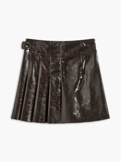 Belted Faux Leather Textured Skirt