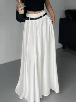 Belted Pleated Long Skirt