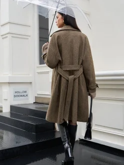 Belted Pockets Long Wool Coat
