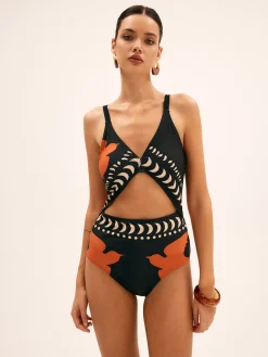 Bird Print Cutout One Piece Swimsuit