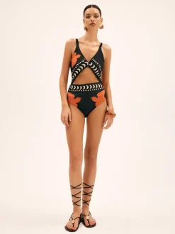 Bird Print Cutout One Piece Swimsuit