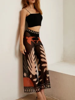 Bird Print Sheer Mesh Pants