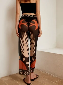 Bird Print Sheer Mesh Pants